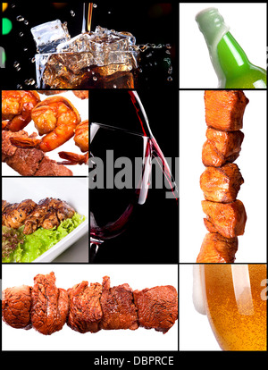 Collection of different meat dishes and alcohol drinks Stock Photo