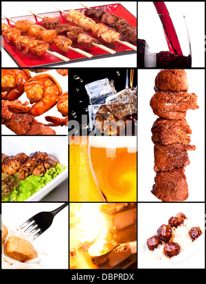 Collection of different meat dishes and alcohol drinks Stock Photo