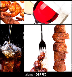 Collection of different meat dishes and alcohol drinks Stock Photo