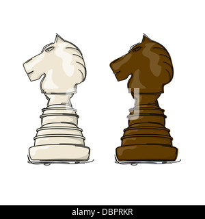 Chess knight drawing against white background Stock Photo