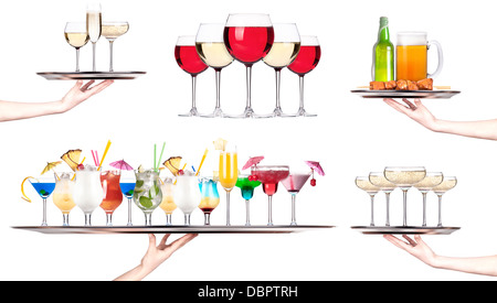 Set of different alcoholic drinks and cocktails - beer,martini,soda,champagne,whiskey,wine,cola,cocktail Stock Photo