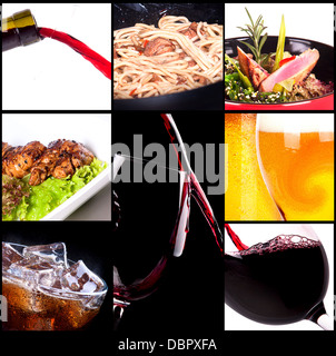 Collection of different meat dishes and alcohol drinks Stock Photo