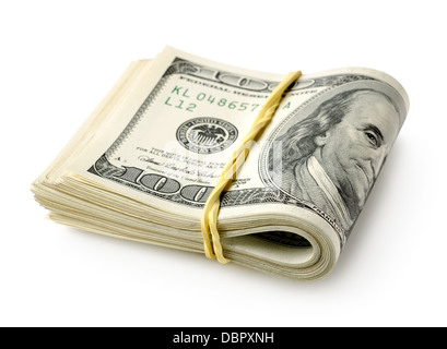 Dollar bills tied with a rubber band isolated on a white background Stock Photo