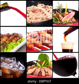 Collection of different meat dishes and alcohol drinks Stock Photo