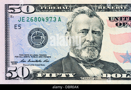 closeup fifty dollars bill fragment Stock Photo