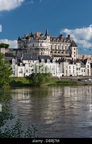 Château d'Amboise & the town in sunny weather from across the river Loire, France. Stock Photo