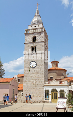 church, market square, old town, Omisalj, Krk Island, Kvarner Gulf, Croatia Stock Photo