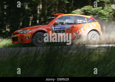 Gartly Moor, UK. 03rd Aug, 2013. David Bogie and Kevin Rae, winners of the Speyside Stages Rally on the Gartly Moor Stage, Scotland. Saturday 3rd August, 2013. Credit:  Malcolm Gallon/Alamy Live News Stock Photo