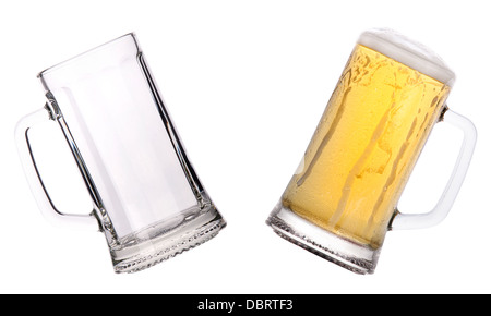 Beer glasses. full and empty isolated on a white background Stock Photo