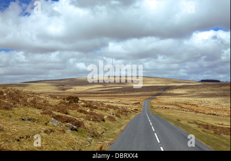 Imposing rugged landscape and wide angle panoramic view on Dartmoor National Park, Devon, England, Great Britain, UK. Stock Photo