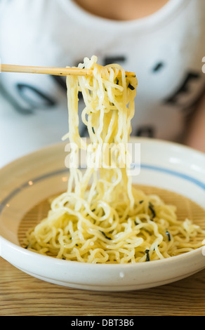 Dipping cold noodle with traditionnal japanese Zaru soba sauce Stock Photo