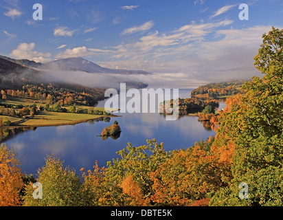 UK Scotland Tayside Perthshire Queens View and mountain of Schiehallion autumn mist Stock Photo