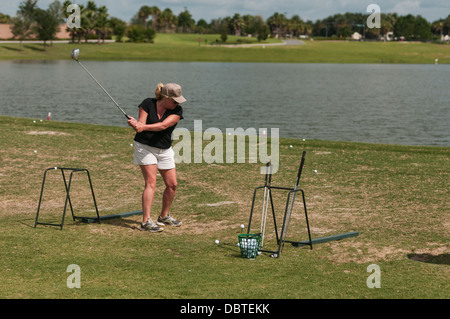 Sarasota Golf Range Practice Center in The Villages, Florida USA. An adult retirement Community in Central Florida. Stock Photo