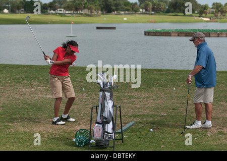 Sarasota Golf Range Practice Center in The Villages, Florida USA. An adult retirement Community in Central Florida. Stock Photo