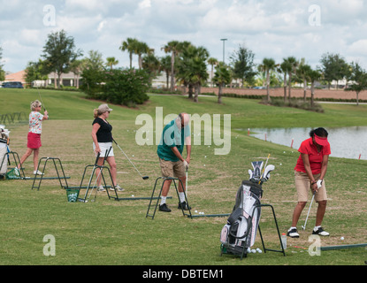 Sarasota Golf Range Practice Center in The Villages, Florida USA. An adult retirement Community in Central Florida. Stock Photo