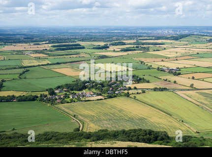 View over Newton under Roseberry and Middlesbrough in distance from summit of Roseberry Topping near Great Ayton, England, UK Stock Photo