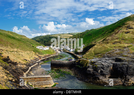 Looking down at Boscastle Harbour from the steep surrounding cliffs Stock Photo