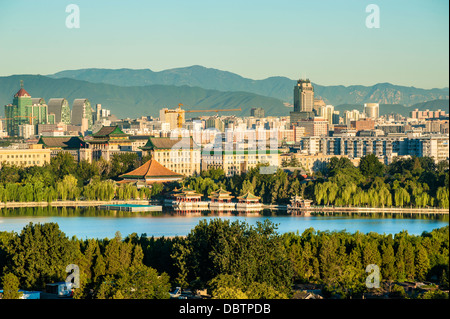 Cityscape of Beijing, the pavilion at the central is Five-Dragon Pavilions located Beihai park Stock Photo