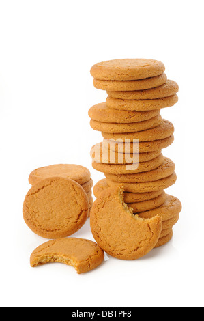 ginger nut biscuts on white background Stock Photo
