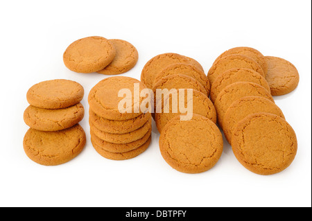 ginger nut biscuts on white background Stock Photo