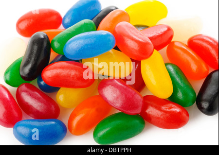 multi colour jelly beans on white background Stock Photo