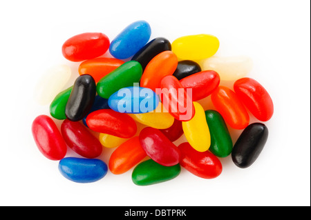 multi colour jelly beans on white background Stock Photo
