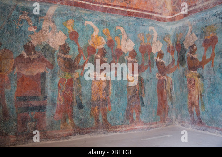 A procession of musicians in Room 1, Temple of Murals, Bonampak Archaeological Zone, Chiapas, Mexico, North America Stock Photo