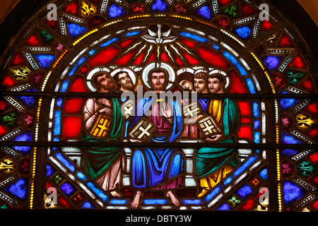 Stained glass window of Jesus and the 12 Apostles, St. Barth's Church, New York, United States of America, North America Stock Photo