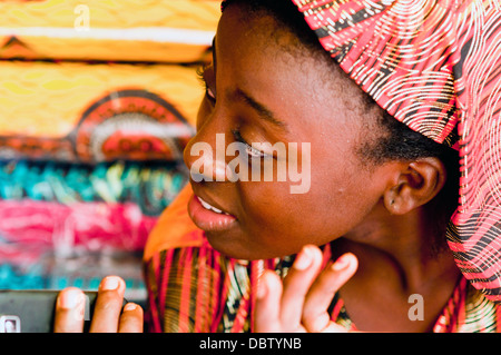 textile shop assistant, Lome, Togo Stock Photo