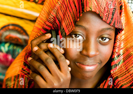 textile shop assistant, Lome, Togo Stock Photo