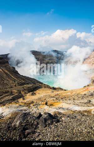 Mount Naka active crater lake, Mount Aso, Kyushu, Japan, Asia Stock Photo