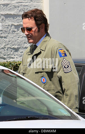 Frank Stallone seen trying on an army jacket in a parking lot in Beverly Hills Beverly Hills, California - 27.08.11 Stock Photo