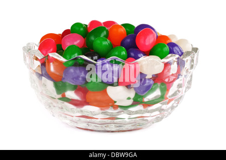 Jelly beans in a bowl on white background Stock Photo