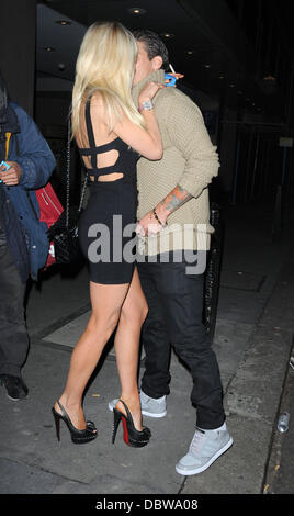 David Bentley and girlfriend Kimberley Mills  leaving Whisky Mist nightclub London, England - 28.08.11 Credit Mandatory: WENN.com Stock Photo