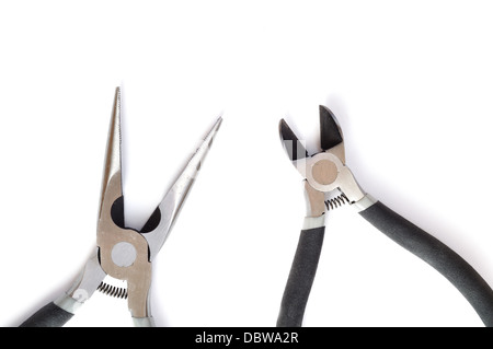 Needle-nose Pliers and Side Cutters Isolated on White Stock Photo
