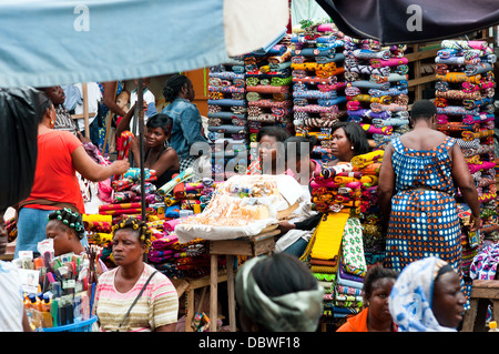 textile stall, central market, Lome, Togo Stock Photo