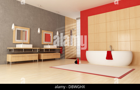 modern bathroom with bathtub sink and shower Stock Photo