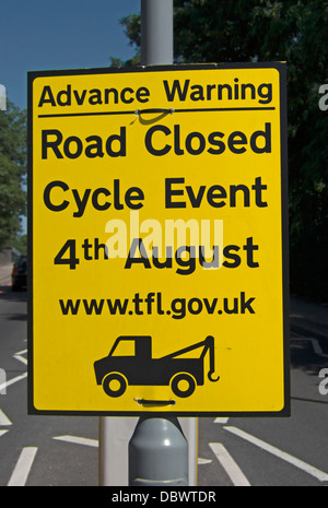 transport for london advance warning sign giving details of a road closure due to a a cycling event, east sheen, london, england Stock Photo