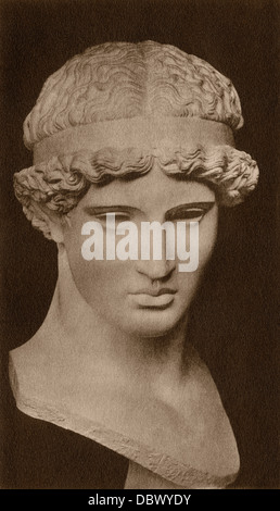 Head of the Lemnian Athena, after the original statue by Phidias. Photogravure Stock Photo