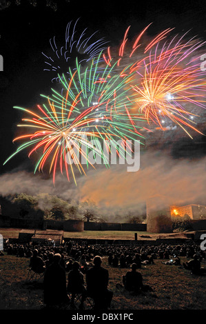 Bastille day firework celebrations in Parthenay France Stock Photo