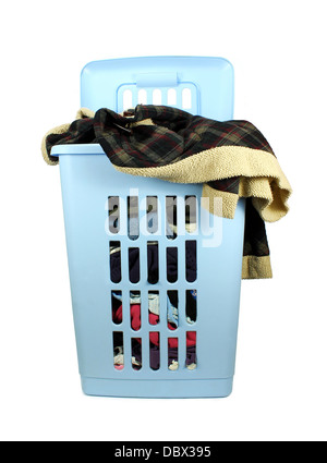 Laundry basket with pile of dirty clothes Stock Photo