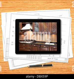 digital tablet computer and interior image on screen Stock Photo