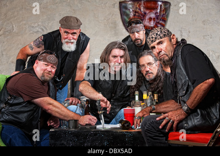 Tough Biker Gang with Weapons Stock Photo