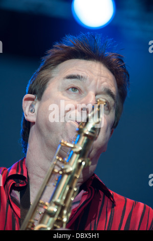 LINCOLN, CA - AUGUST 3: Sax player Walt Parazaider of the  rock band Chicago performs at Thunder Valley Casino Resort on August Stock Photo