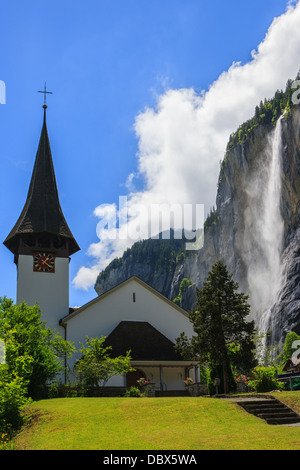 Church in Lauterbrunnen, Bernese Oberland, Switzerland. Stock Photo