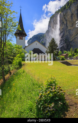 Church in Lauterbrunnen, Bernese Oberland, Switzerland. Stock Photo