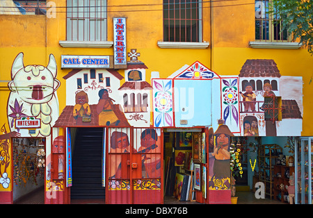 Painted Shop fronts in the Miraflores district of Lima, Peru. Stock Photo