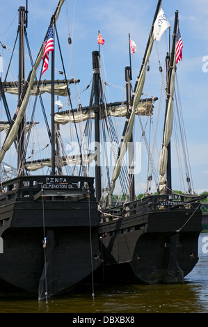 Replica caravel ships Pinta and Nina from 1492 Columbus Expedition Stock Photo