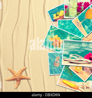 Vacation postcards on sandy background with starfish Stock Photo