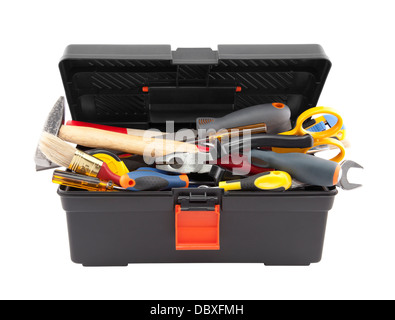 Open black toolbox with tools. Clipping path included. Stock Photo